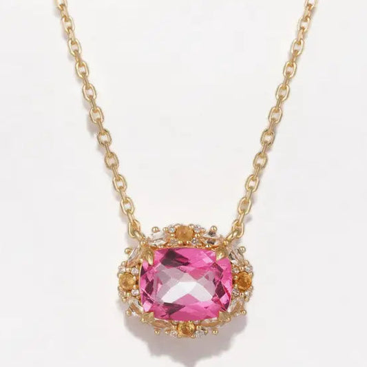 Pink Topaz, Citrine & White Topaz 14kt Gold Vermeil Necklace