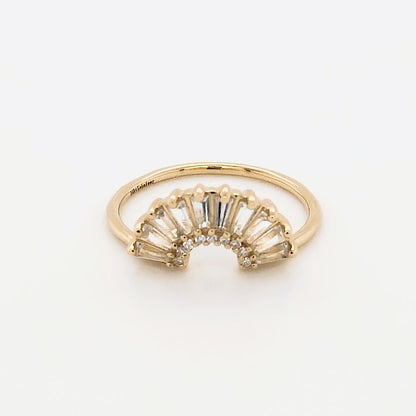 Diamond & White Topaz Baguette Solid 14kt Gold Arc Ring - Size 6