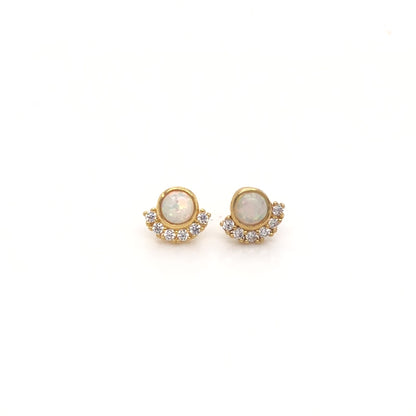 Opal Cabochon 18kt Gold Vermeil Stud Earrings