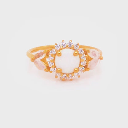 Simulated Opal & Natural Rainbow Moonstone 18kt Gold Vermeil Cocktail Ring - Size 5