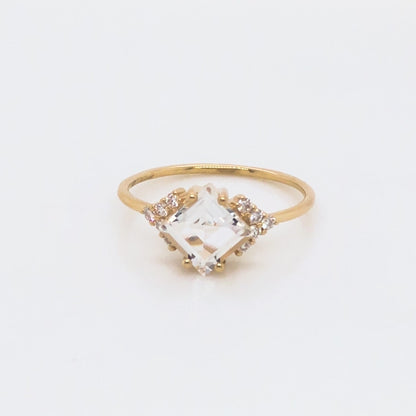 Diamonds & White Topaz in Solid 9k Gold Ring - Size 6