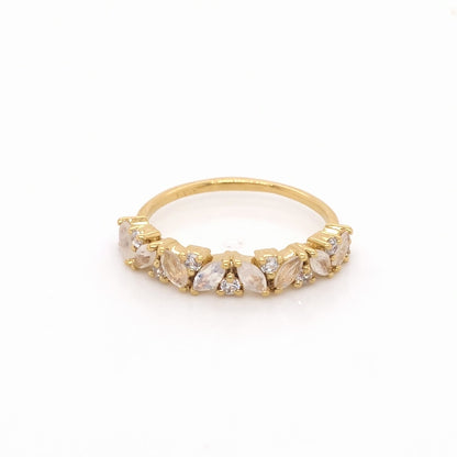 Rainbow Moonstone and Simulated Diamond 18kt Gold Vermeil Ring - Size 5