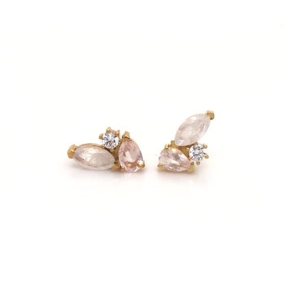 Rainbow Moonstone & Rose Quartz 18kt Gold Vermeil Earrings