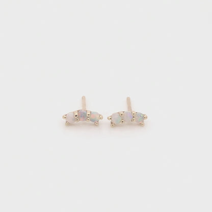 Ethiopian Trio Opals Solid 14kt Gold Stud Earrings