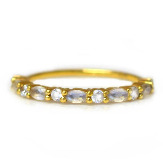 Marquise Cut Rainbow Moonstone & Topaz 18kt Gold Vermeil Ring - Size 8