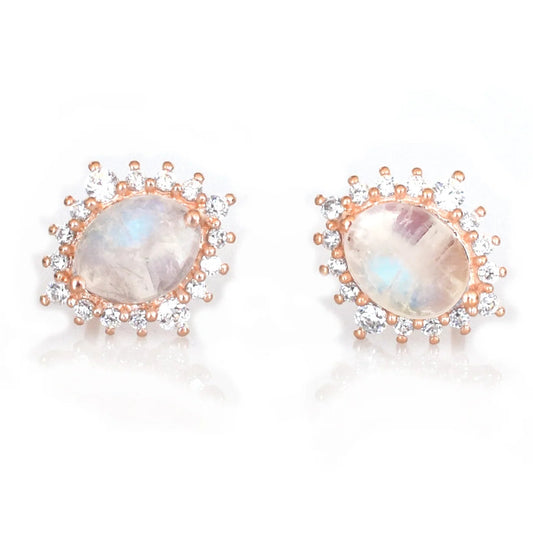 Rainbow Moonstone 14kt Rose Gold Vermeil Stud Earrings