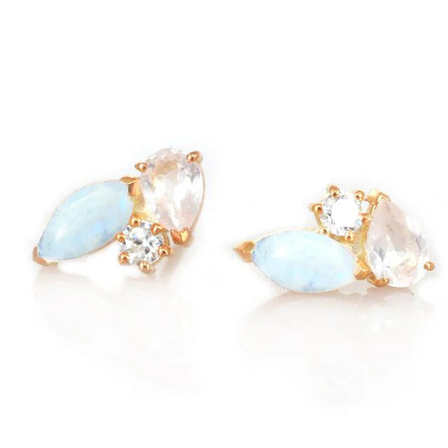 Rainbow Moonstone & Rose Quartz 18kt Gold Vermeil Stud Earrings