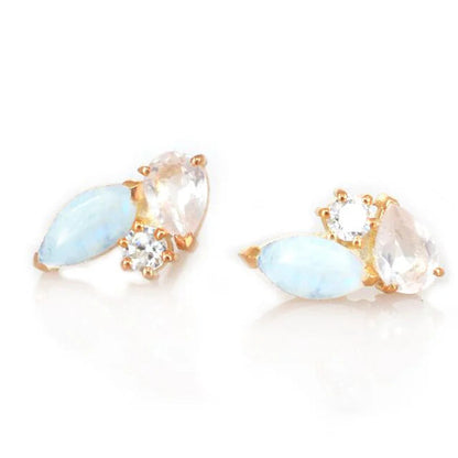Rainbow Moonstone & Rose Quartz 18kt Gold Vermeil Stud Earrings