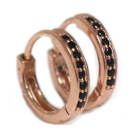 Black Diamonds in Rose Gold Hoops