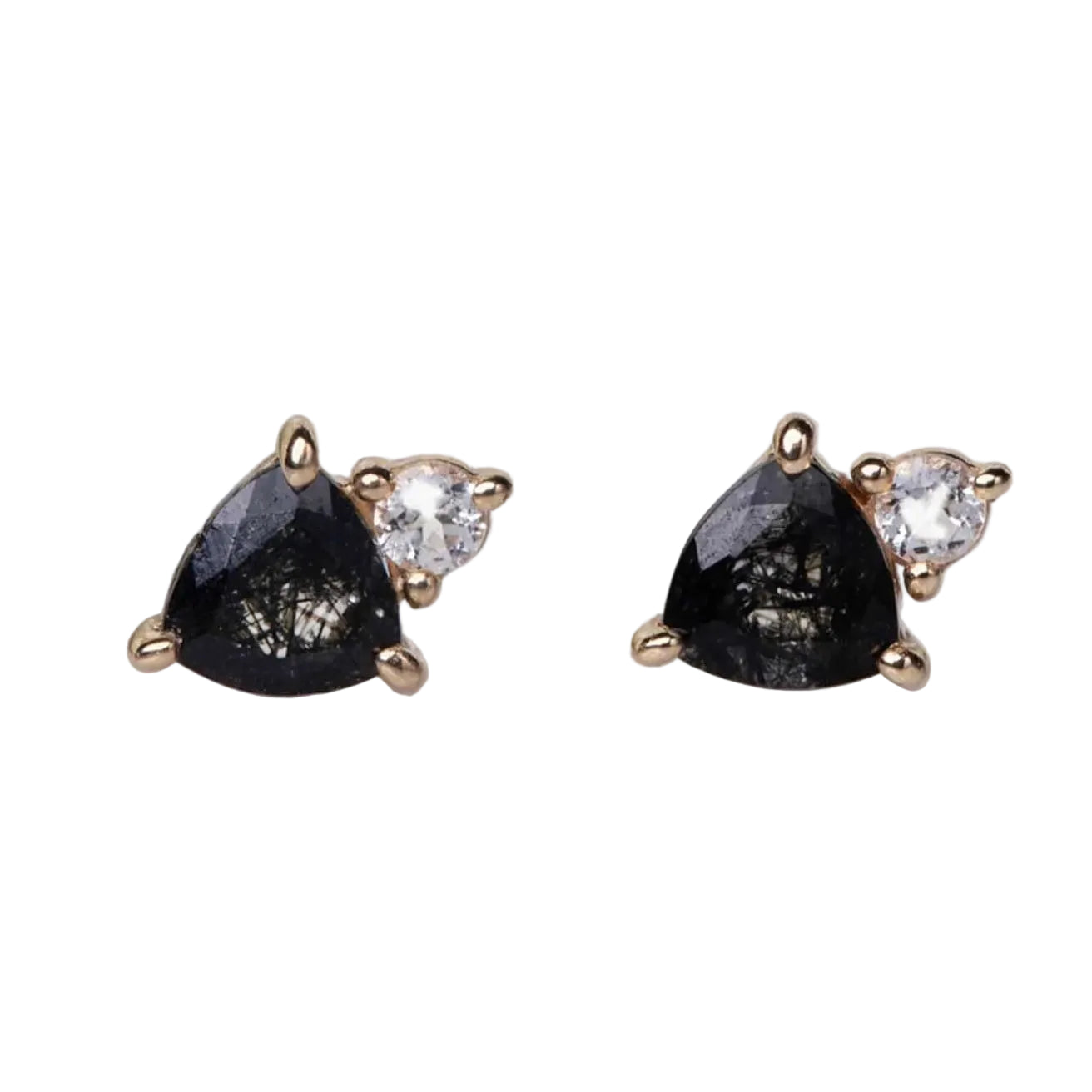 Rutilated Quartz & Topaz 14kt Solid Gold Stud Earrings