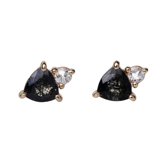 Rutilated Quartz & Topaz 14kt Solid Gold Stud Earrings