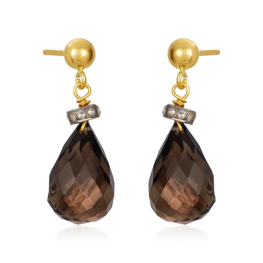 Smokey Quartz & Pavé Diamond Roundel 14kt Gold Fill Earrings