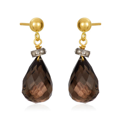 Smokey Quartz & Pavé Diamond Roundel 14kt Gold Fill Earrings
