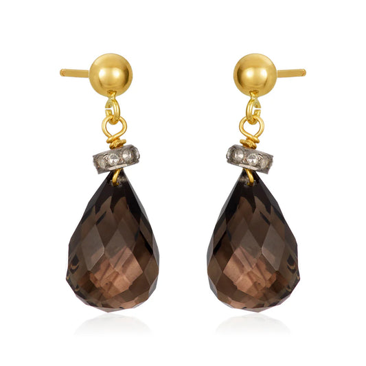 Smokey Quartz & Pavé Diamond Roundel 14kt Gold Fill Earrings