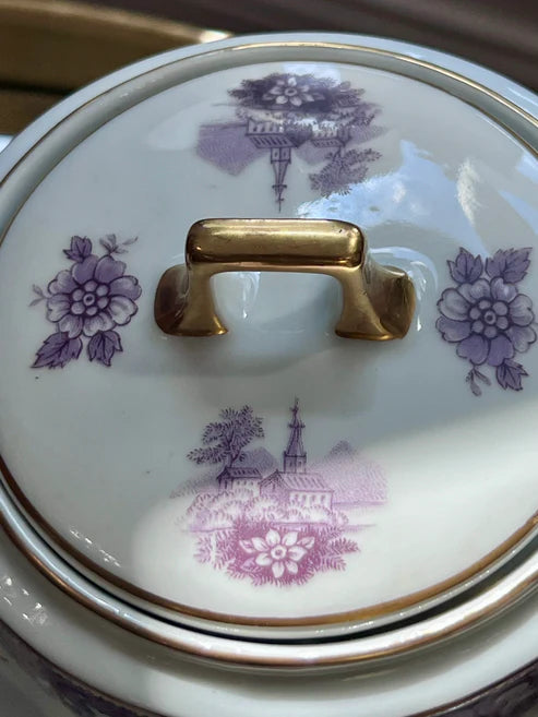 Sugar Bowl & Lid - Vintage Lavender & Gold Bavarian Tea Set Circa 1930s-1950s