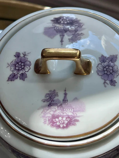 Sugar Bowl & Lid - Vintage Lavender & Gold Bavarian Tea Set Circa 1930s-1950s