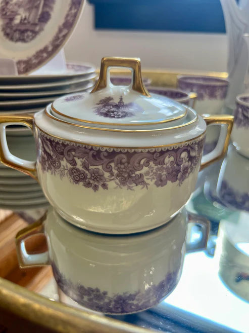 Sugar Bowl & Lid - Vintage Lavender & Gold Bavarian Tea Set Circa 1930s-1950s