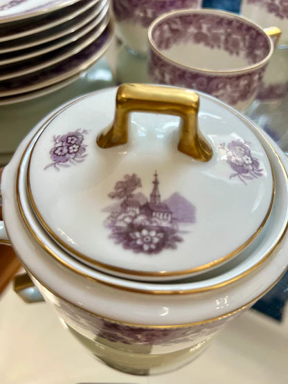 Sugar Bowl & Lid - Vintage Lavender & Gold Bavarian Tea Set Circa 1930s-1950s