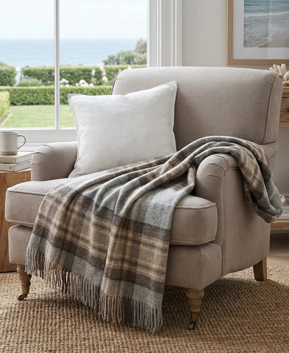 McKellar Tartan Highland Tweeds Wool Fluffy Throw - Made in England