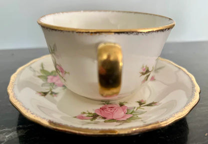 Teacup & Saucer - Canonsburg Pink Rose China with 22KT Gold Trim Heirloom Set Circa 1950-1960s