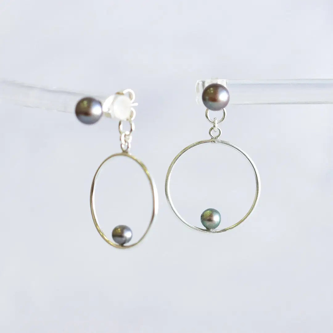 Front Back Silver Cultured Pearls Stud & Hoop Earrings