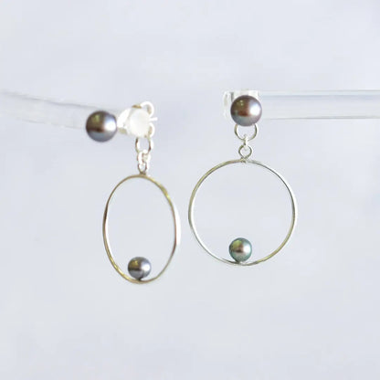 Front Back Silver Cultured Pearls Stud & Hoop Earrings