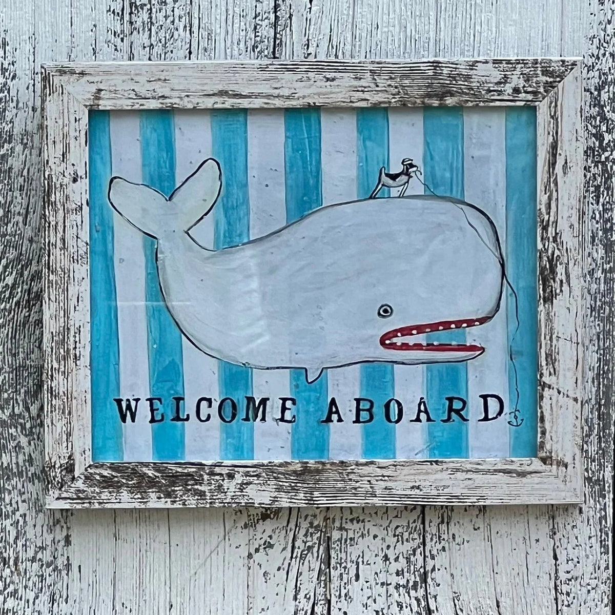 “Welcome Aboard” Whale & Dog Framed Giclée Print by Melinda Kirkpatrick